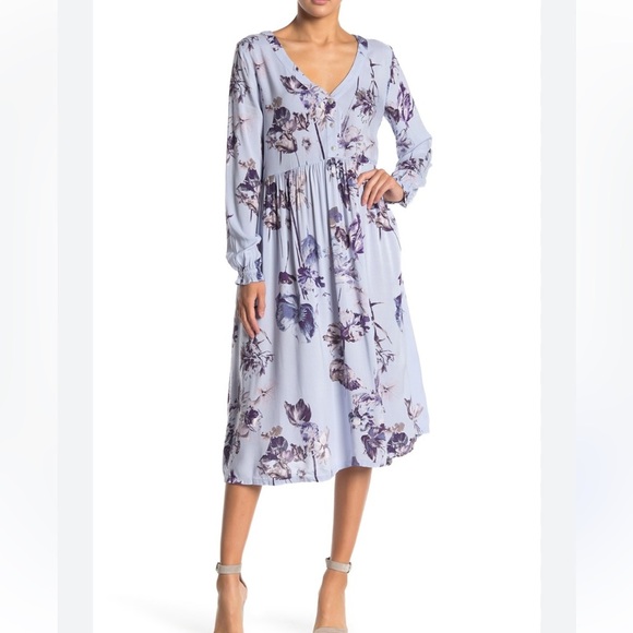 Susina Floral V-Neck Midi Dress in Purple Size XS - Picture 2 of 10